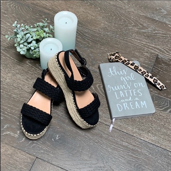 Genuine Suède Black Espadrille Platform Sandal;NIB - Picture 2 of 3